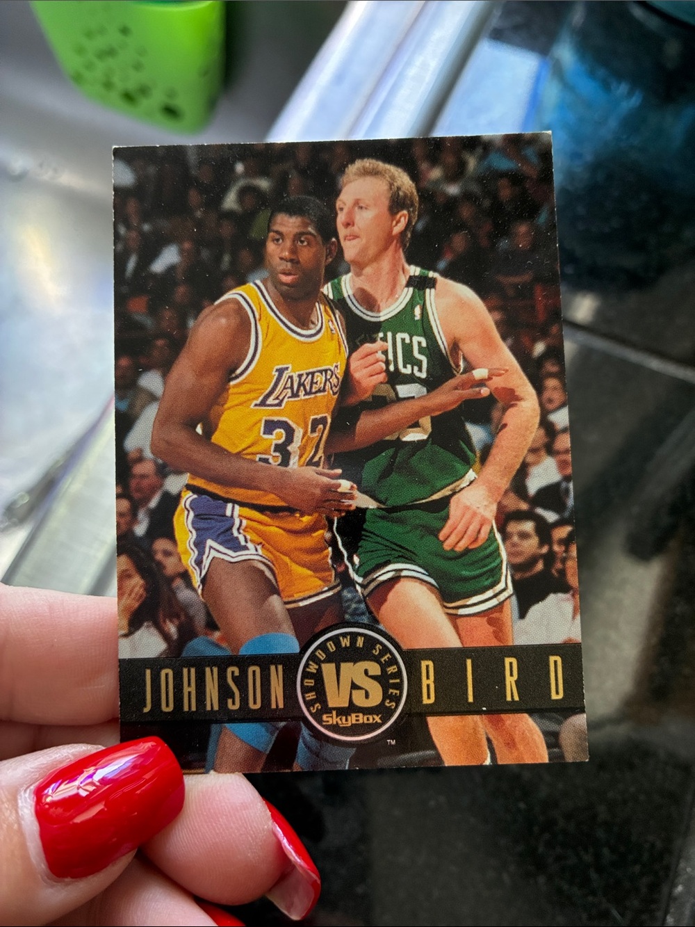 Johnson vs Bird Basketball Trading Card - Yellow & Green